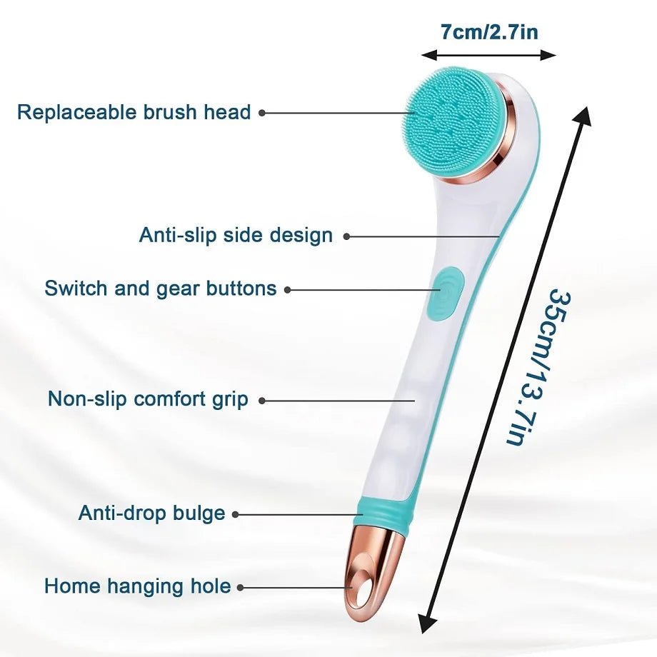Electric Bath Brush Back Scrubber Rotating Shower Brush Body Brush Set Handle Deep Cleansing Exfoliation Massaging Spin Brush - Lucksdeal