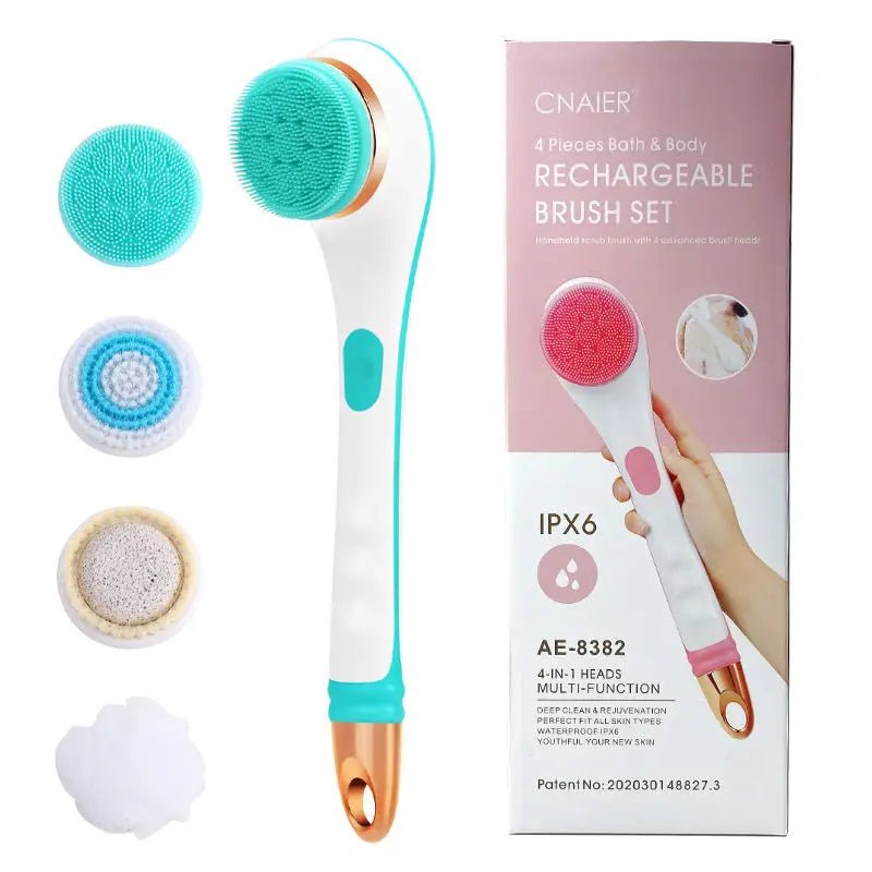 Electric Bath Brush Back Scrubber Rotating Shower Brush Body Brush Set Handle Deep Cleansing Exfoliation Massaging Spin Brush - Lucksdeal