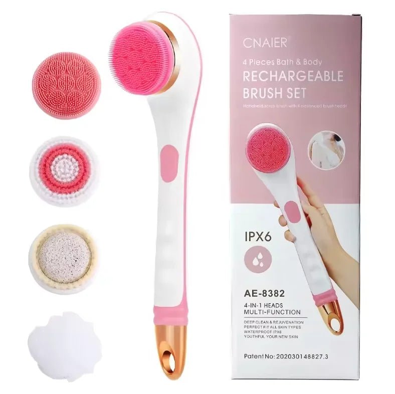 Electric Bath Brush Back Scrubber Rotating Shower Brush Body Brush Set Handle Deep Cleansing Exfoliation Massaging Spin Brush - Lucksdeal