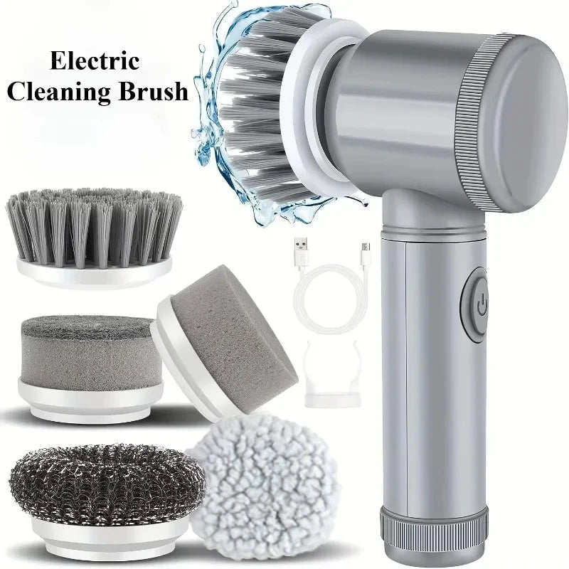 Electric Spin Scrubber, Bathroom Cordless Cleaning Brush Power Scrubber with 5 Replaceable Brush Heads, Electric Cleaning Brush - Lucksdeal
