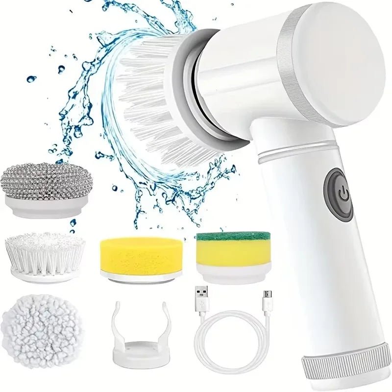 Electric Spin Scrubber, Bathroom Cordless Cleaning Brush Power Scrubber with 5 Replaceable Brush Heads, Electric Cleaning Brush - Lucksdeal