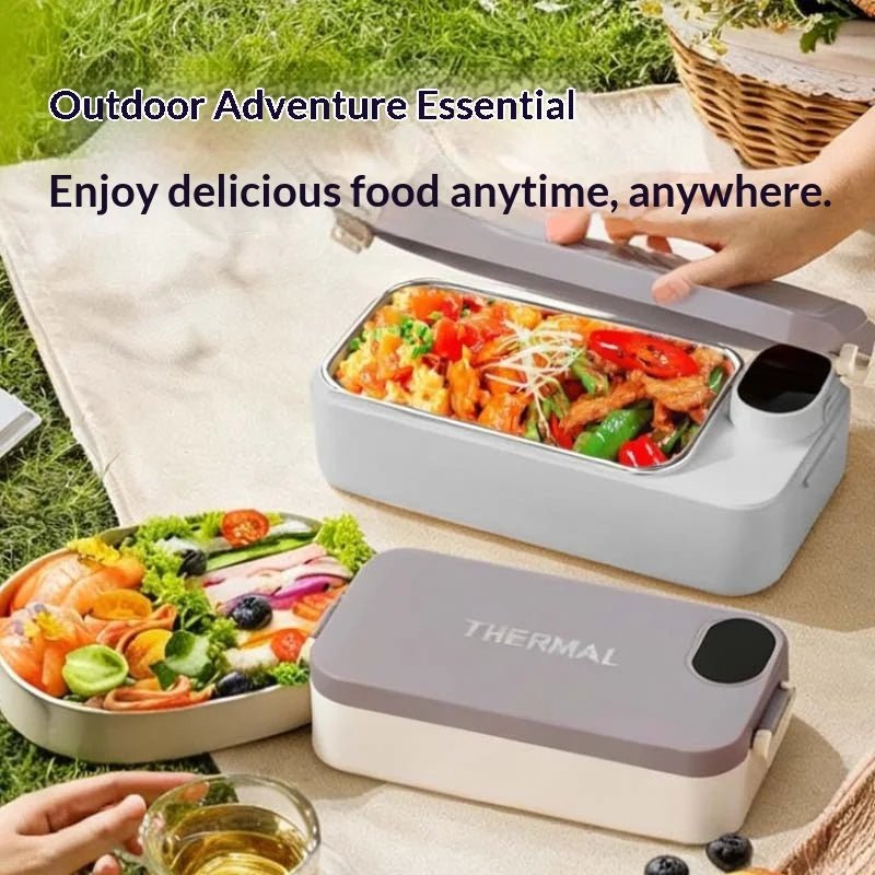 New Portable USB Rechargeable Heating Lunch Box Fast Heating Intelligent Digital Display Electric Lunch Box Warm Meals Office - Lucksdeal