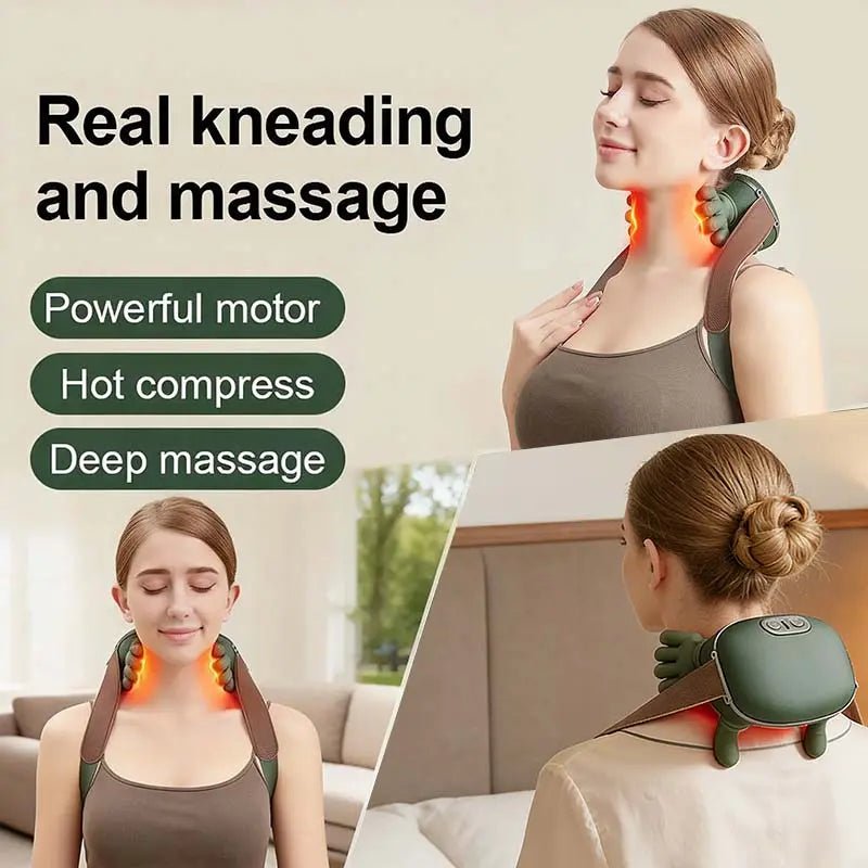 Upgraded Brushless Motor Neck Massager Electric Cervical Massager Bionic Handheating Wireless Portable 3D Kneading Massage for Pain Relief Deep Tissue，Leg Neck & Back Massager & Lightweight Gift - Lucksdeal